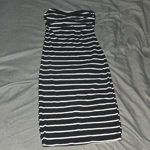 Antistar Black and White Striped Strapless Dress